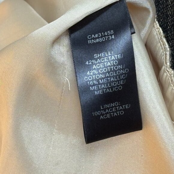 BCBG Gold Brocade Mini Dress – Adjustable Straps, Fully Lined, Elegant Cutout 4 - Picture 10 of 11